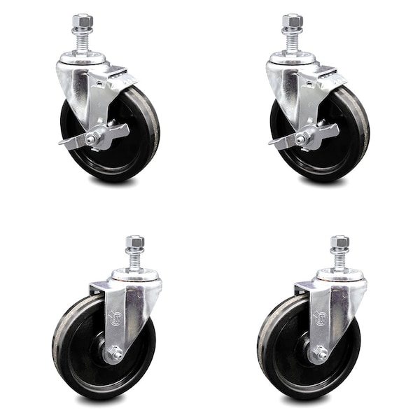Service Caster 5 Inch Phenolic Wheel Swivel 1/2 Inch Threaded Stem Caster Brakes SCC, 2PK SCC-TS20S514-PHR-121315-2-TLB-2 - main